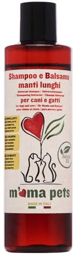 MAMA PETS Shampoo & Balsamo 2in1 250ml per Cani e Gatti a Pelo Lungo – Azione Detergente e Districante – Con Oli Essenziali Naturali – Formula Delicata e Nutriente