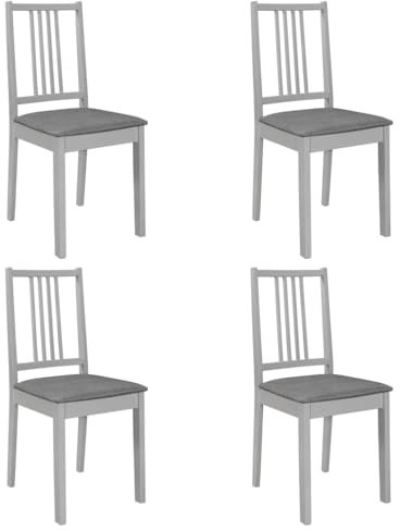 vidaXL Esszimmerstühle 4 STK., Esszimmerstuhl mit Polstern Rückenlehne, Essstuhl Küchenstuhl Holzrahmen, Stuhl Holzstuhl Esszimmer Küche, Modern, Grau Massivholz