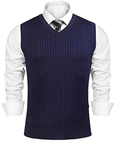 Sykooria Gilet Hommes Col V Pull sans Manches Décontracté Hommes Tricoté Ouest Fine Tricoté,Bleu,L
