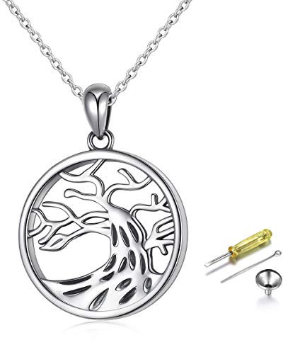 Flyow Oxidation Baum des Lebens Feuerbestattung Schmuck Urne Halsketten für Asche 925 Sterling Silber Memorial Andenken Anhänger, Einstellbare Silberkette 18 + 2 Zoll