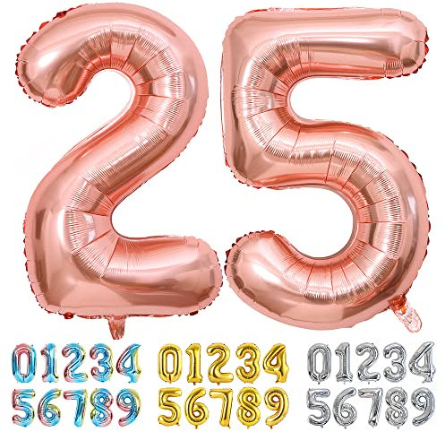 Ponmoo Foil Globo Número 25 52 Oro Rosa, Gigante Numeros 0 1 2 3 4 5 6 7 8 9 10-19 20-29 30 40 50 60 70 80 90 100, Grande Globos para La Boda Aniversario, Globo de Cumpleaños Fiesta Decoración
