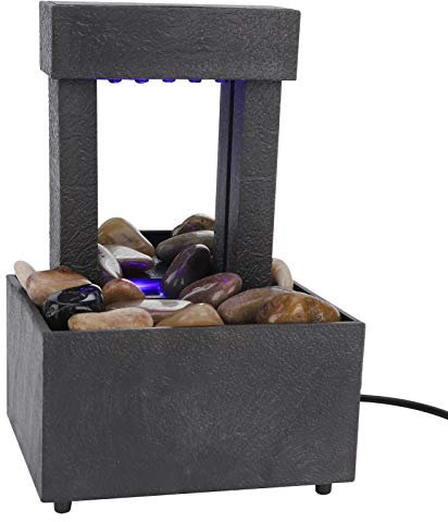 hong Tabletop Fountain, USB LED Mini Silent Colorful Light Waterfall Fountain Zen Meditation Desktop Water Fountain with Stones for Home Office Bedroom Relaxation