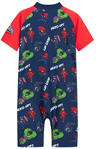 Marvel Badeanzug Kinder Jungen Spiderman Avengers Schwimmanzug Jungen Badeanzug Einteiler Kurzarm Bademode Badebekleidung Sommerkleidung Kinder 3-10 Jahre (Rot/Marineblau Avengers, 7-8 Jahre)