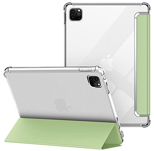 VAGHVEO Custodia per iPad Pro 11 Pollici (2022/2021/2020/2018, Pro 11 4a/3a/2a/1a Gen) Custodie Morbide, Leggera Tri-Fold Trasparente Gomma TPU Case, Antiurto Flessibile Cover Retro, Verde Chiaro