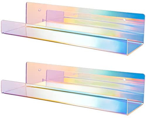 NiHome 2 Stück Schillernde Wandregal Transparentem Acryl,Schweberegal,38 cm dick, Regal Wand, Bücherregal für Kinder, Bücherregal für Zuhause, Büro, Schule, Geschäft