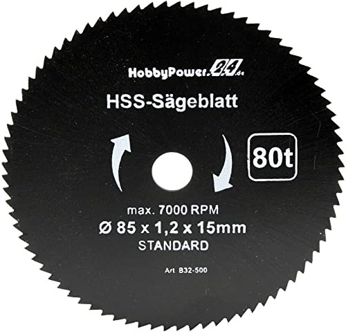 HSS Sägeblatt Ø 85 x 15 mm 80 Zähne Kreissägeblatt Kreissäge Handkreissäge für Holz, Kunststoff, Alu, Messing kompatibel mit Makita HS301DZ Akku
