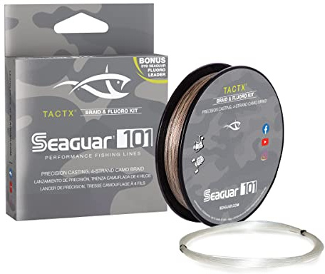 Seaguar 101 TACTX Braided Camo Fishing Line & Fluoro Kit, with Free 5lb Leader - 15lbs, 150yds Break Strength/Length - 15TCX150