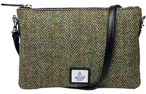 Terrapin Trading Echt Harris Tweed Schottland Clutch Tasche - Grün Fischgrätenmuster