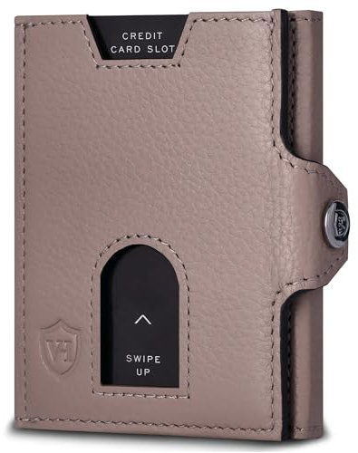 VON HEESEN Slim Wallet mit Münzfach & RFID Schutz - Leder Geldbörse Herren klein - Mini Geldbeutel Damen Portmonee - Kartenetui Echtleder Karten Portemonnaie - Kreditkartenetui Taupe
