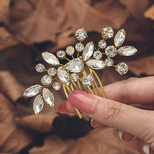 Unicra Braut Hochzeit Haarkamm Kristall Haarschmuck Braut Haarteile für Frauen und Mädche (Gold)