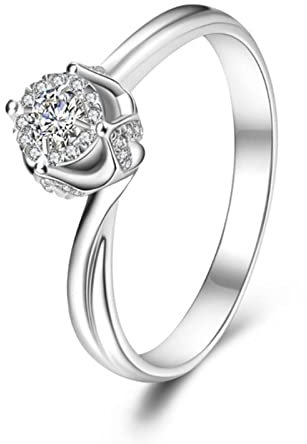 Musihy Ring Frauen, Wedding Ring Zirkonring 4 Krappen Zirkonia Weiß Ringgröße 61 Geschenke für Frauen