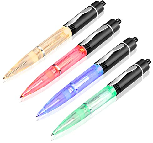 Glovion LED Light Pen, Lighted Ballpoint Pen Penlight for Nighttime Writing, LED Writing Pen Fine Point Black Ink–Mixed Color - Pack of 4 Pens