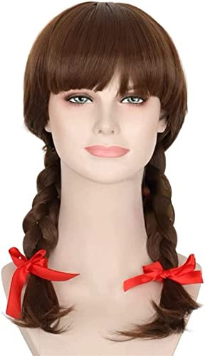 Anime Cosplay Perücke Halloween Conjuring Annabelle Puppe Perücke Geflochten Braun Lange Doppelte Zöpfe Haar Halloween Kostüm Party Perücken