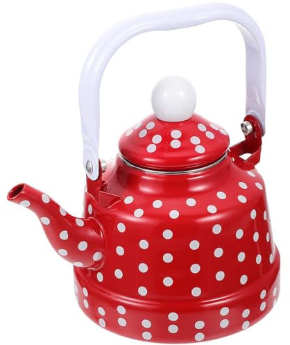 Hemoton 1.8L Vintage Enamel Stovetop Tea Kettle, Red Enamel Teapot Tea Maker for Brewing Tea Coffee, Gift for Thanksgiving Christmas Housewarming
