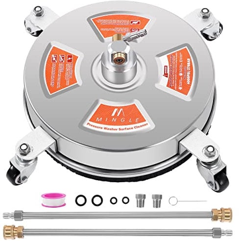M MINGLE Accessorio per pulitore di superfici idropulitrice da 35,6 cm, accessorio per idropulitrice con 2 bacchette di estensione, connessione rapida da 1/4, 4000 PSI