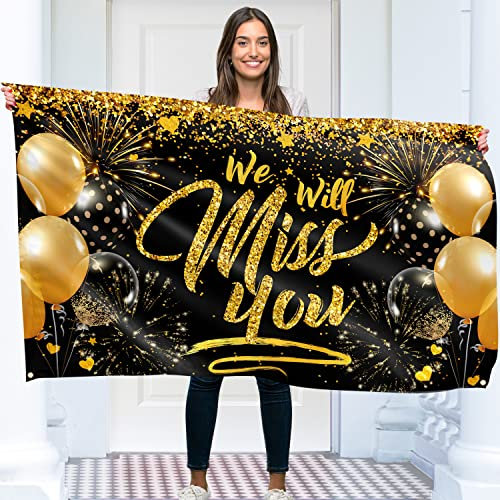 Banner mit Aufschrift We Will Miss You – Good Luck Banner und Dekoration – Sorry Your Leaving Dekorationen – 1,5 m x 0,9 m mit 4 Messinglöchern – lebendiger Digitaldruck – 110 Den dickes Polyester –