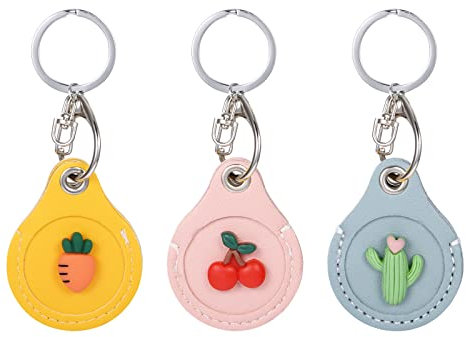 ZHONG AN Niedlich Schlüsselbund Schlüsselanhänger Tasche Anhänger Air Tag Schutzhülle PU Leder Kirsche, Karotte, Kaktus