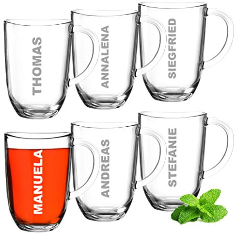Leonardo - Juego de 6 vasos térmicos de 380 ml con grabado personalizado, para té y café, taza de café personalizada, apta para lavavajillas, día del padre, día de la madre, cumpleaños y aniversario