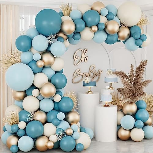 Luftballon Girlande Blau Gold, Ballons Blau Beige Gold, Ballon Girlande Blau für Babyparty Deko Junge, Geburtstag, Baby Shower Deko, Hochzeit, Taufe