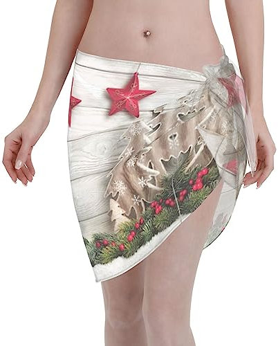 FRESQA Weihnachtsdekoration, schnelltrocknend, kurzer Strandrock, leicht, einfach zu tragen, für Kreuzfahrtschiffe, Strände, Pools, Weihnachtsbaum und Glocken, One size