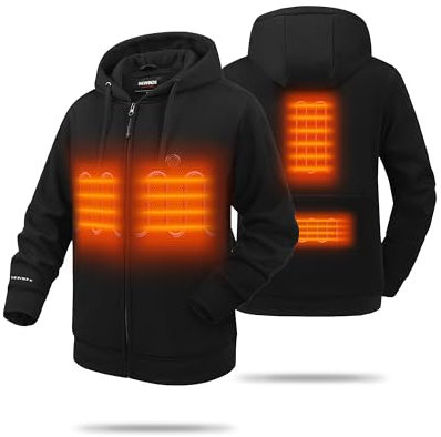 HEWINZE Heizbarer Hoodie mit Reißverschluss und 7,4V Batteriepack für Männer und Frauen, Vollständig beheizter Sweatshirt mit Reißverschluss (Unisex).