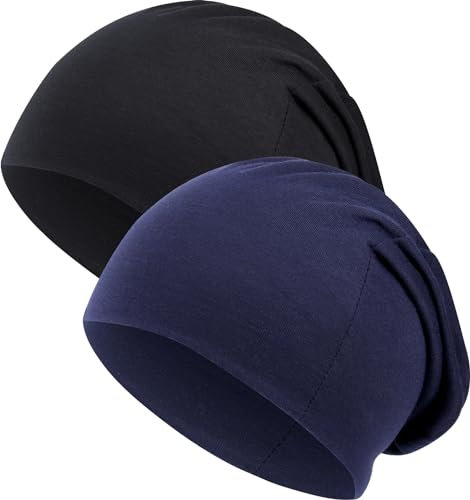 Kavya Beanie Mütze Herren, 2pcs Dünne Mütze Damen Haube Herren Schlafmütze Unisex Übergangskappe Universel für Alle Jahreszeiten Weich Faul Einheitsgröße