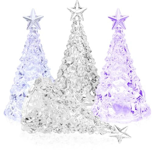 Ciieeo Beleuchteter Weihnachtsbaum Aus Acrylkristallen 4 Stück Bunter Glitzer-Weihnachtsbaum Mit Led-Lichtern Leuchtende Weihnachtsbaumfigur Tischdekoration