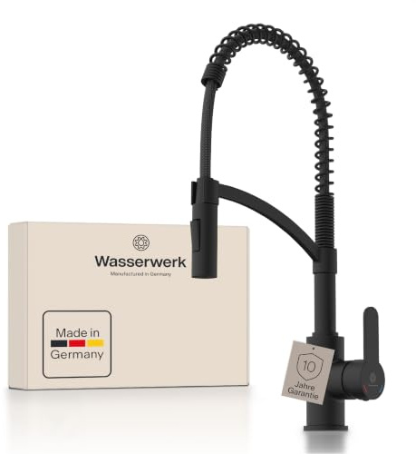 Wasserwerk WK3 Küchenarmatur - Design-Wasserhahn Küche - Schwarz Matt - Herunterziehbare Brause - Armatur mit Energiesparfunktion & Verbrühschutz - Premiumqualität Made in Germany