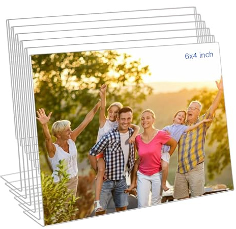 Bolidery 4x6 Acrylic Picture Frames, Set Of 6 Clear Acrylic Frameless Gift for Desktop Display, Standing Picture or Display Sign Holder with Inserts for Home Office - Horizontal
