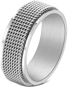 Bishilin Herren Ringe Edelstahl, Ring Personalisiert 8MM Spinner mit Maschen Ring Gr.65 (20.7), Silber Ring Männer Nickelfrei Freundschaftsringe