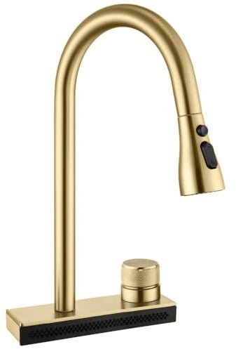 Rea CONOR BRUSH GOLD Küchenarmatur ausziehbar, Messing-Küchenspüle-Mischbatterie, heiß und kalt, verstellbarer Einhebel (Gold)