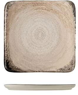 H&H, Artisanal, Set 12 Piatti Quadrati, in Stoneware, Grigio, cm 21x21