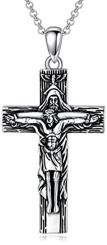 enjoylifecreative Sterling Silber Kreuz Kette für Männer Mädchen Kreuz Anhänger Kette für Jungen Glaube Kreuz Halskette Religiöser Schmuck für Herren Vater Sohn Kreuz Geschenk für Ihn(Jesus-3)