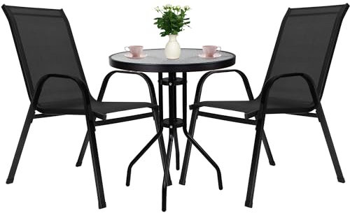 SPRINGOS Gartenmöbel Set 2+1 2 Personen mit Wasserdichtem Tisch 2 Stühlen Schwarz für Balkon Terrasse