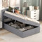 Boxspringbett 90x200 mit Bettkasten, Polsterbett Einzelbett mit Großer Stauraum, Bett mit Lattenrost, Bettgestell aus Holz und Metall, Stauraumbett Rückenlehne Bett für Familie, Leinen, Grau