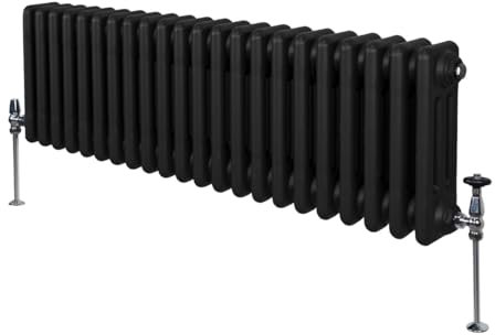 Traditioneller 3-Spalten-Heizkörper 300 x 1012mm | Horizontaler Wandheizkörper | Matt Schwarz Kohlenstoffstahl | Wohn- Badezimmer Küche [Inkl. Reinigungsbürste, Befestigungsset & Halterungen]