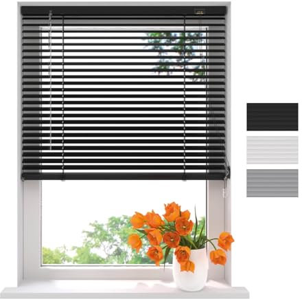 Radeco® Aluminium Jalousie 140 x 175 cm schwarz 25mm lamellen, Größen von 40 bis 220 Breite, Fenster jalousien innen, lamellenrollo, Jalousie Aluminium, Jalousie 140 cm breit