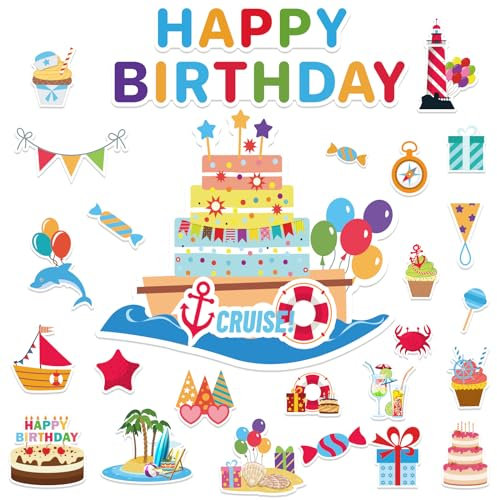 Birthday Cruise Door Magnets Decorations - 27PCS Happy Birthday Magnets for Cruise Door, Funny Reusable Refrigerator Magnetic Stickers, Cabin Ship Carnival Party Stateroom Office Car Accessories