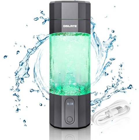DISILAITE 10000PPB+ Wasserstoff-Wasserflasche SPE PEM-Technologie, Wasserstoff-Wassergenerator mit sieben bunten Lichtern mit atmosphärischem Ventil, tragbar (grau)