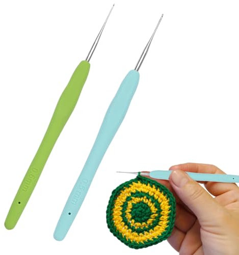 2 Stück Spitze Häkelnadeln 0.5mm 0.6mm mit Weicher Griff Ultrafeine Häkelnadelset Kleine Größen Häkelnadel Häkeln Ideal für Spitze und Dünnes Garn Mini Häkelnadel Set