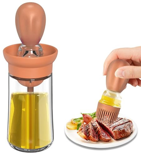 Dispensador con Pincel Silicona,3 en 1 Cristal 180 ml, Cepillo para Botella de Aceite de Cristal,Dispensador de Aceite Brocha,para Cocinar, Ensalada, Hornear, Barbacoa, Freidora Aire (Rojo)