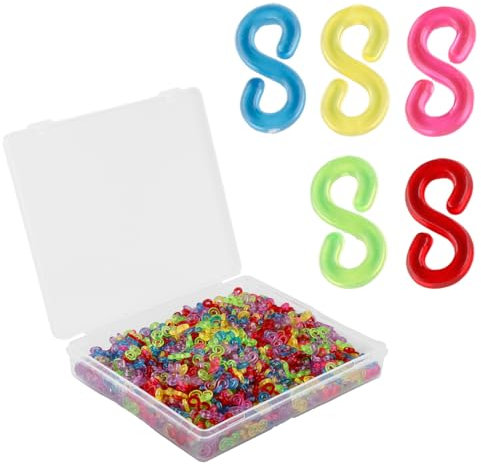 GroveEss 1000PCS Loom Bands S Clips,Plastic Rubber Band Connectors Clip,Colorful Loom Band Hooks for Weaving Bracelet Necklace Jewelry Clips Handcrafts DIY Making Accessories