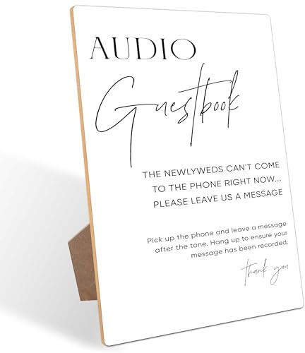 Audio Guest Book Wedding Phone Sign, Minimalist Style Engagement Party Desk Decor, Bridal Shower and Reception, Wooden Sign with Stand, Party Favors, 13