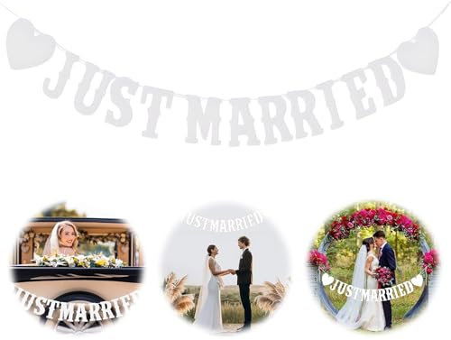 Just Married Girlande Hochzeit Deko,Vintage Rustikal Hängende Banner mit Seil Hochzeitsgirlande als Deko zur Brautdusche Junggesellinnenabschied Foto Hintergrund Hängedeko Zeremonie (Weiß)