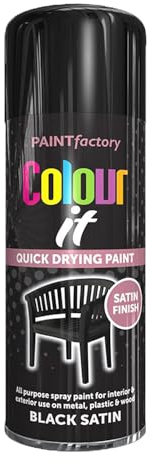 PD - 400ml Black Satin Spray Paint for Automotive, Metal, Plastic & Furniture - Durable Semi-Gloss Finish, Fast Drying, Crack Resistant, Easy to Clean - Hard-Wearing for Car Body, Metal & More (1)