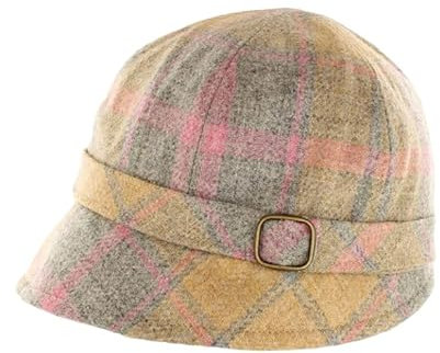 Mucros Weavers Damen Flapper Hat Wool Tweed Made in Ireland, Gelb, Grau und Rosa, Einheitsgröße