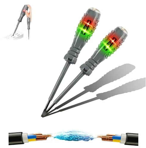 2-In-1 High Torque Strong Magnetic Screwdriver Electricity Detector, Alloy Dual Light Color Light Measuring Electric Pen, Voltage Tester Screwdriver Set for Ac/Dc Circuit Detection (Flat-head)