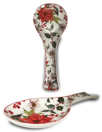 ARCA, Poggiamestolo in Porcellana, con Decorazione Natalizia Vischio, Resistente e Duraturo, Ideale per la Cucina, Idea Regalo Natale, 29x11 cm