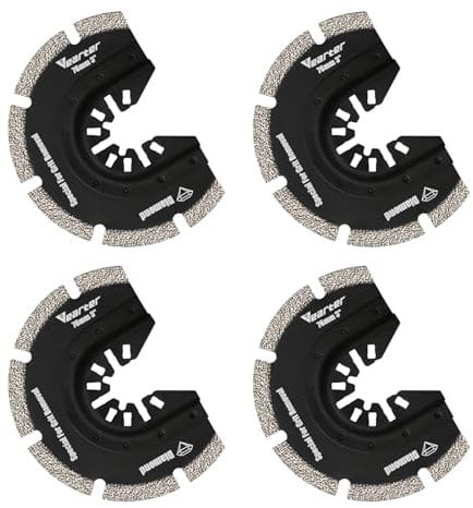 Vearter 4PCS Diamond Multi Tool Blade, 76mm Semi Circle Universal Multitool Blades for Grit Grout Removal, Quick Release Multi Tool Blades for Tile, Air Brick, Cement, Concrete, Masonry