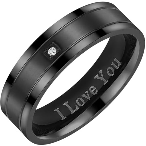 Willis Judd I Love You Mens Ring In Wooden Gift Box 7mm Black Titanium Ring for Men Wedding Band Ring Mens Engagement Ring Groove Promise Ring Comfort Fit